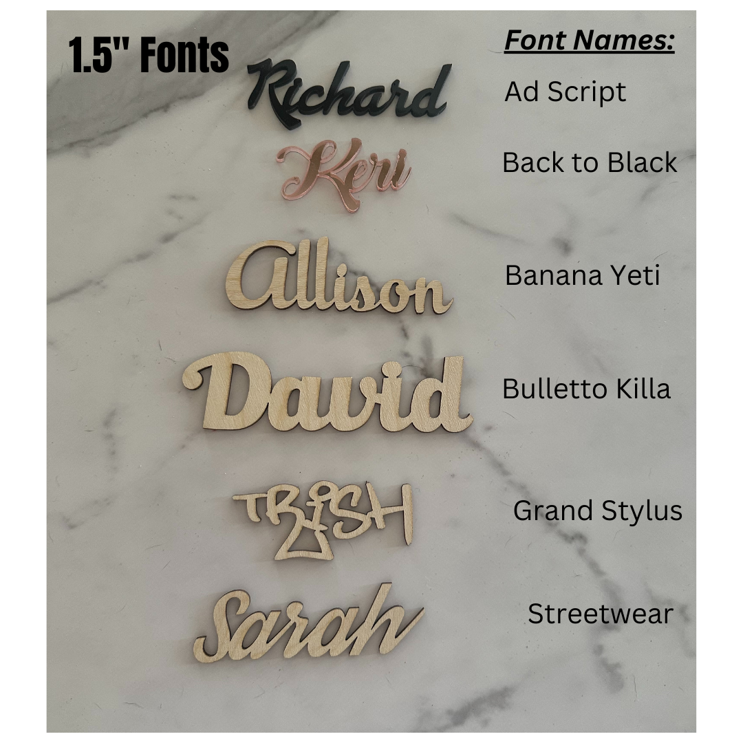 1.5" Acrylic Wedding Name Cutout Tags – Custom Laser Cut Place Cards for Wedding Seating