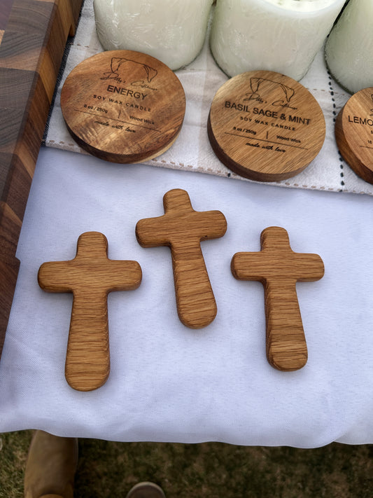 Hand Sized Prayer Cross 4” White Oak