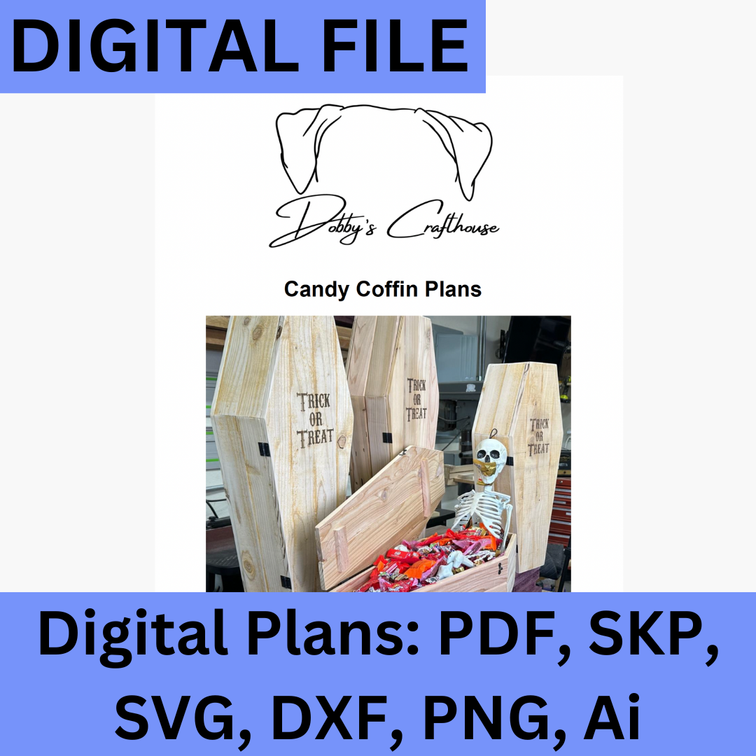 Bring your Halloween crafting to life with these DIY Wooden Candy Coffin Plans, perfect for creating your own spooky candy holder! This downloadable digital file includes step-by-step instructions in PDF format, along with coffin shape templates in both SVG and DXF formats, compatible with laser cutters, CNC machines, and traditional woodworking tools. You do not need a CNC or laser to build this project.