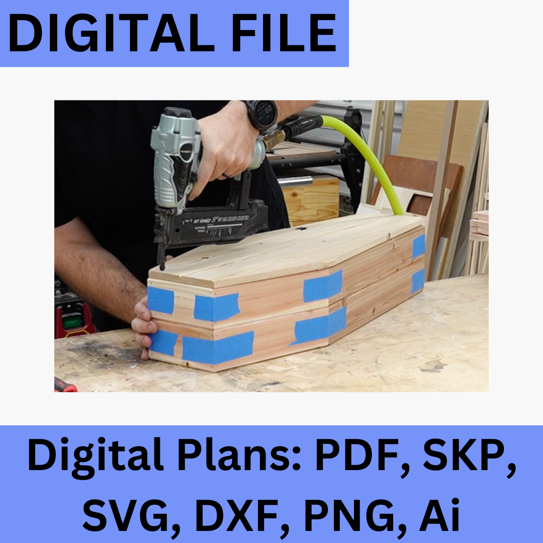 Bring your Halloween crafting to life with these DIY Wooden Candy Coffin Plans, perfect for creating your own spooky candy holder! This downloadable digital file includes step-by-step instructions in PDF format, along with coffin shape templates in both SVG and DXF formats, compatible with laser cutters, CNC machines, and traditional woodworking tools. You do not need a CNC or laser to build this project.