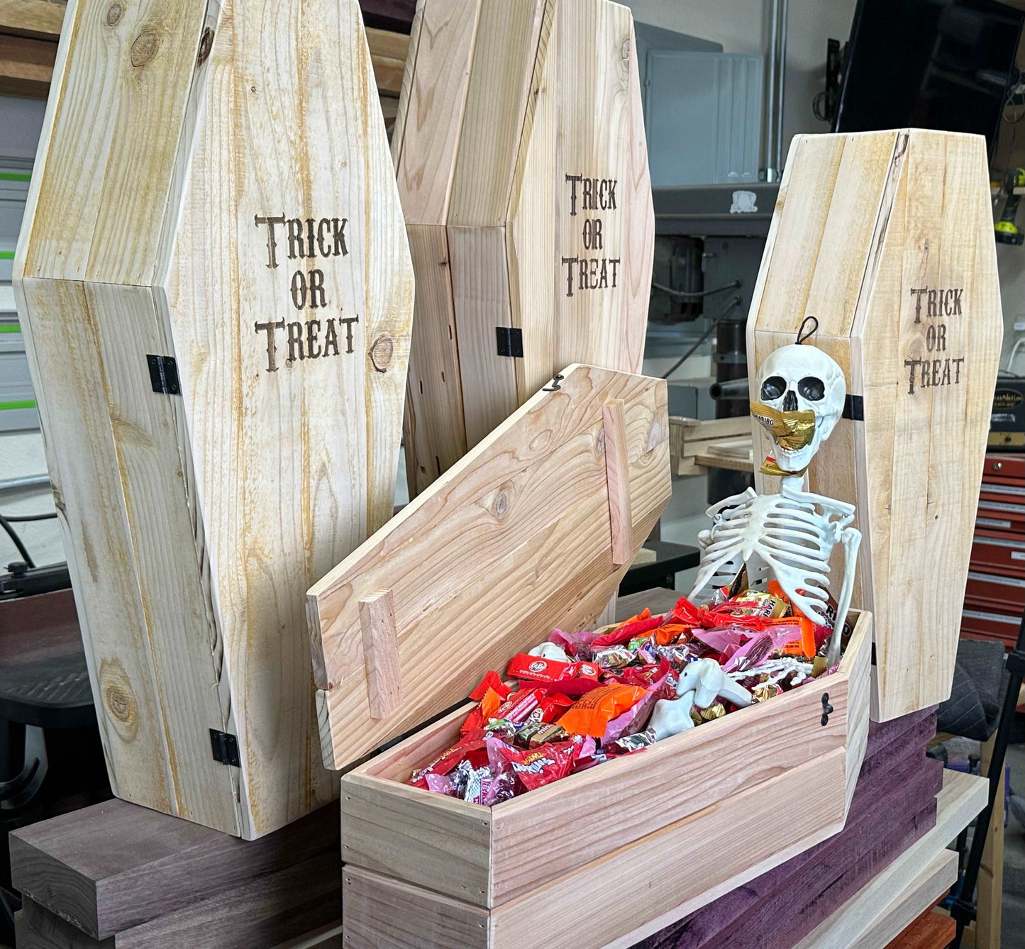 Reclaimed wooden Halloween Candy Coffin for Trick or Treat candy or as a candy dish for your home of office!