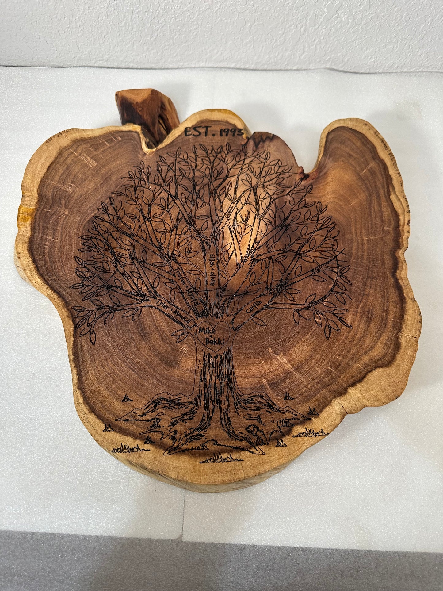 Family Tree Custom Engraving on Mesquite Round