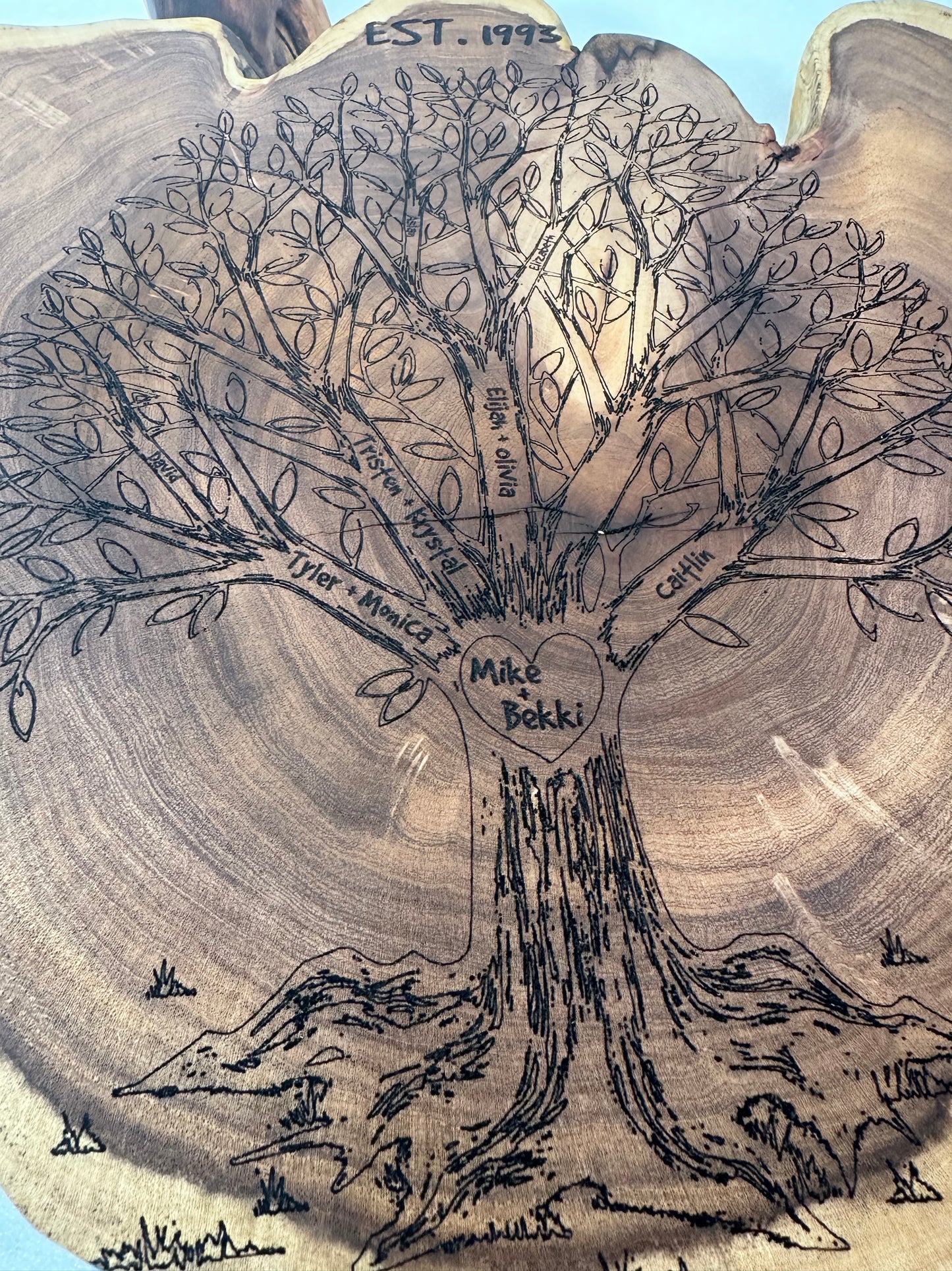 Family Tree Custom Engraving on Mesquite Round