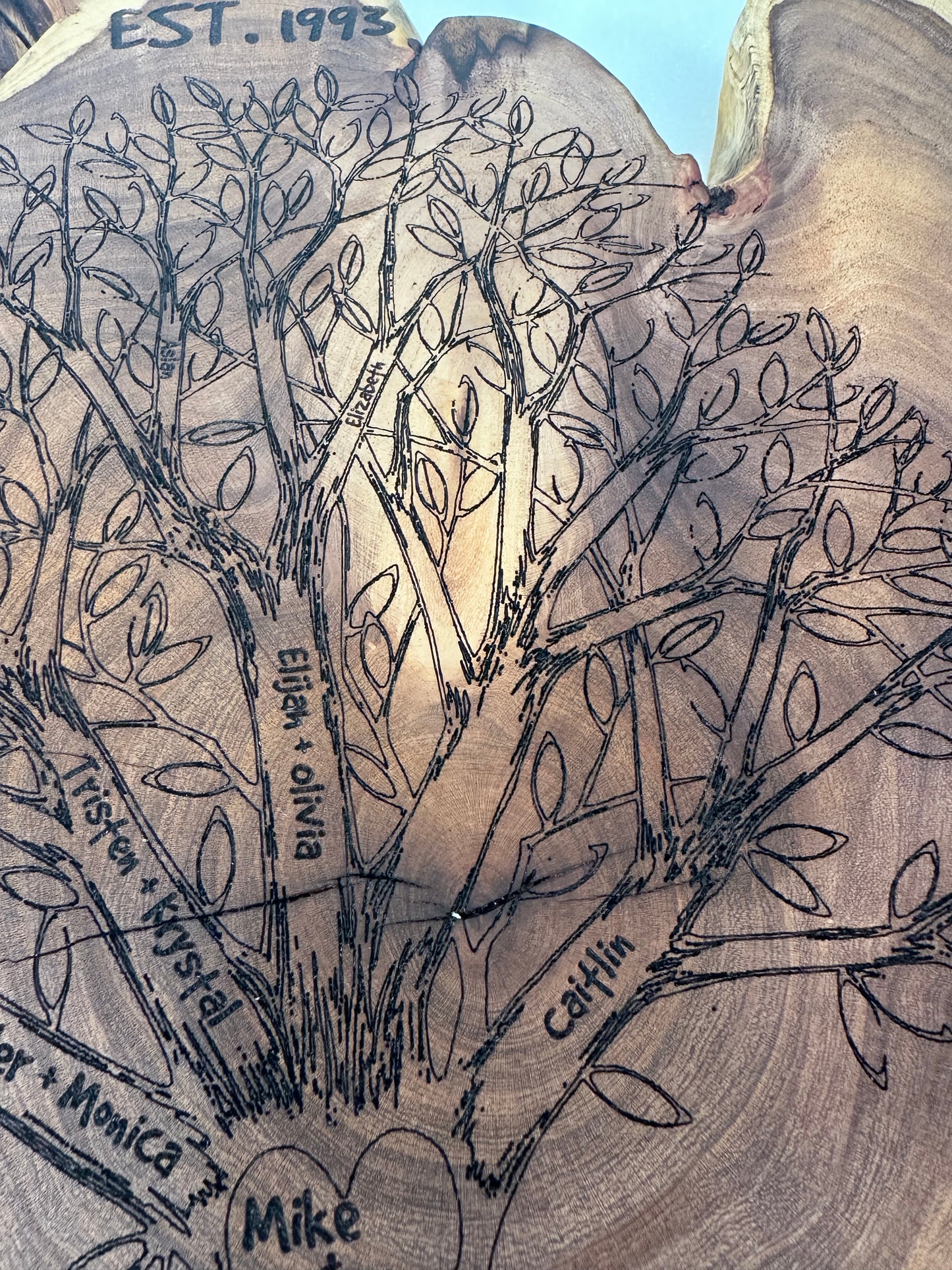 Family Tree Custom Engraving on Mesquite Round