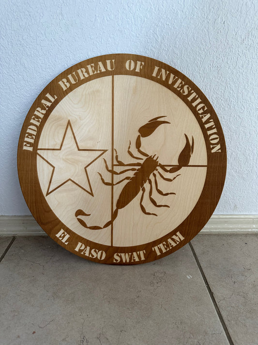 Laser Engraved FBI EL Paso SWAT Logo - 20" Diameter