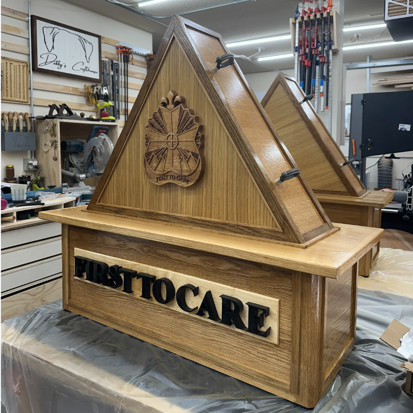 Custom Flag Holder for a US Army unit in Fort Bliss, Texas. This is a solid white oak piece with a custom 3D carve and 3D Lettering.